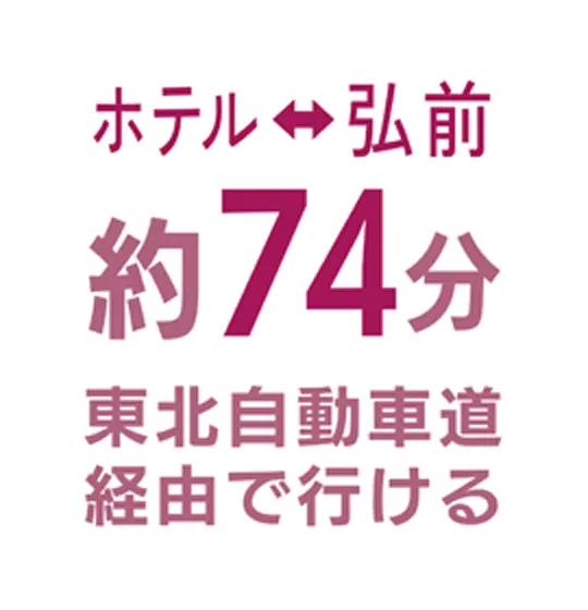 ホテル-弘前　約74分　東北自動車道経由で行ける