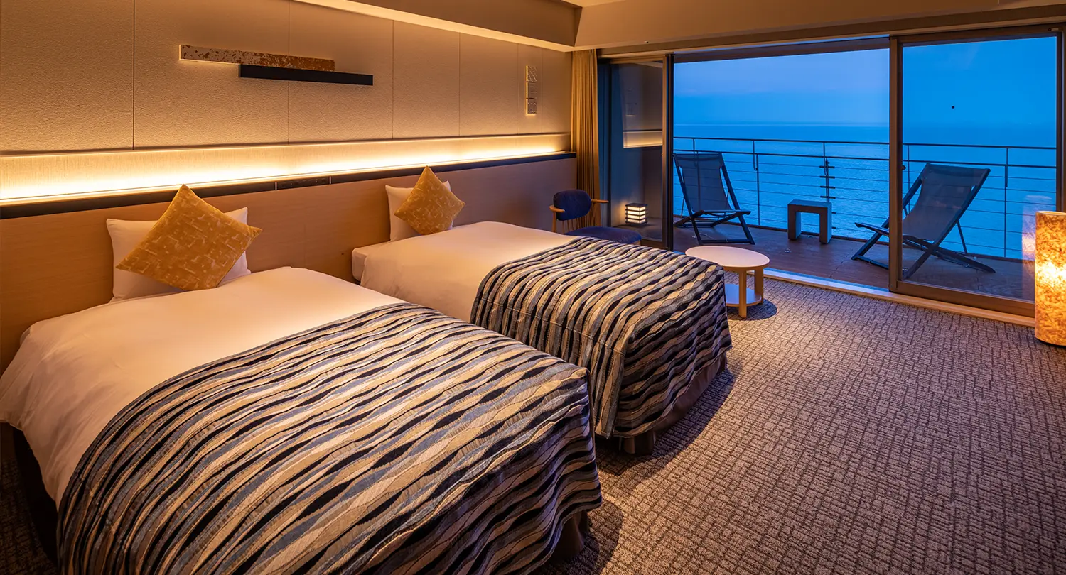 【オーシャンビュー】最上階スーペリアツイン（ウッドデッキ・シャワーブース付）