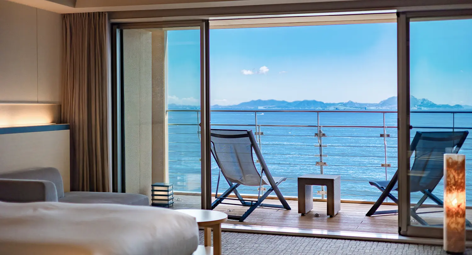 [Setouchi Ocean Terrace] Premium twin room on the top floor with a semi-open-air bath