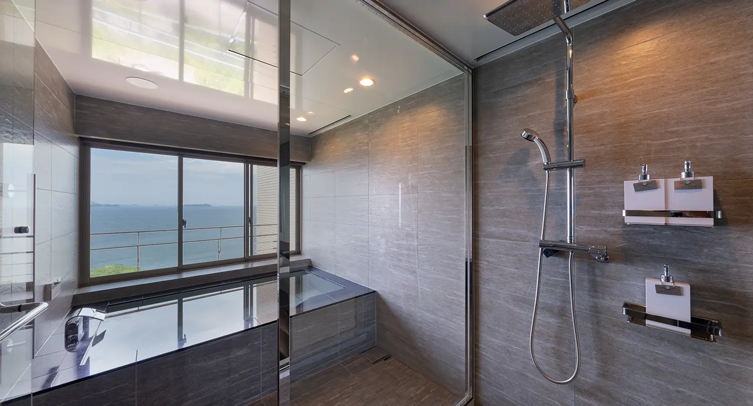 【オーシャンビュー】半露天風呂付 最上階プレミアムツイン（ウッドデッキ付）