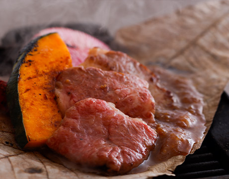 Matsusaka beef grilled on a magnolia leaf