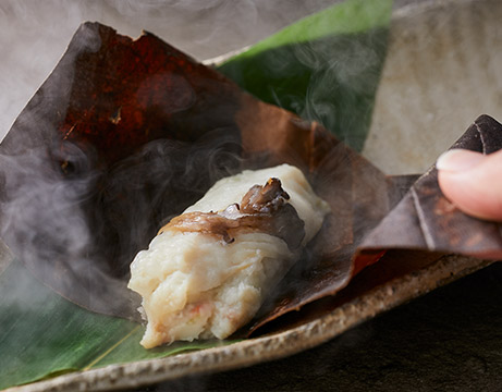 Grilled turbot on a magnolia leaf