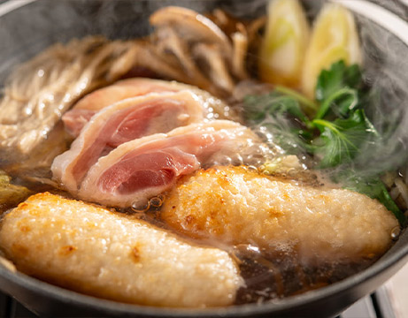 Matsutake mushroom and Hinai chicken in earthenware pot