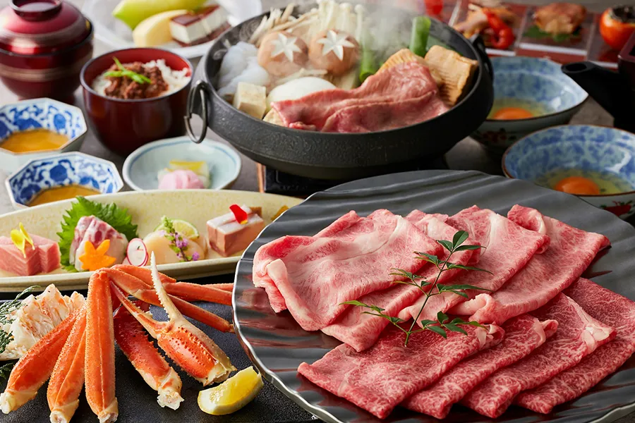 【特別会席】本ずわい蟹(半身)とA5ランク霜降り近江牛のすき焼き