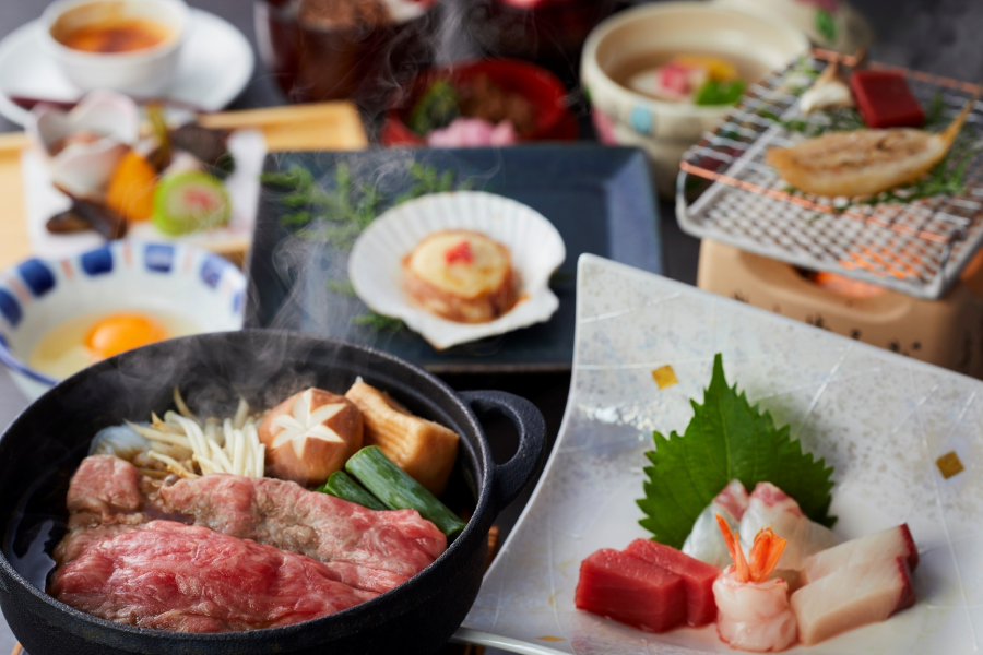 【土地の恵み会席】選べるメイン・近江牛すき焼き又は近江牛しゃぶしゃぶ