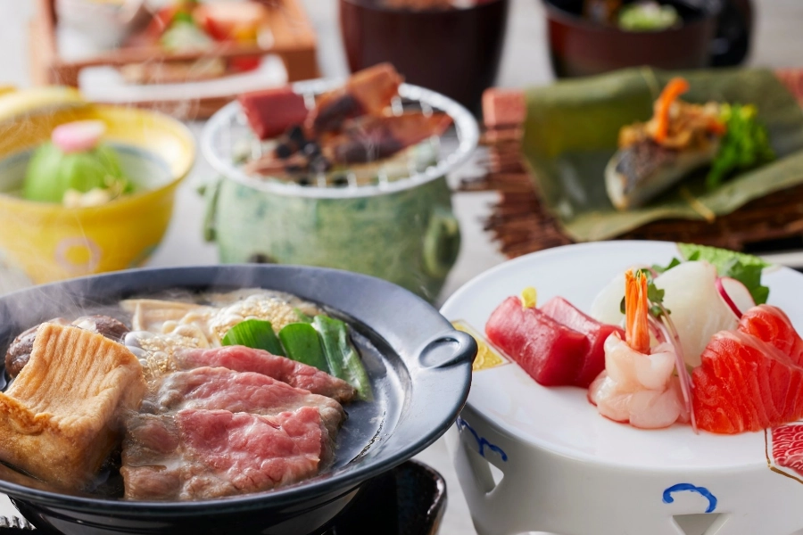 【土地の恵み会席】選べるメイン・近江牛すき焼き又は近江牛しゃぶしゃぶ