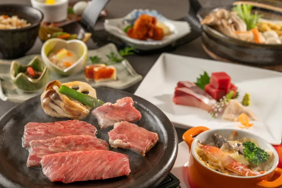【土地の恵み会席】いわて南牛＆短角牛、カニグラタンにアンコウ唐揚、旬の味覚もたっぷり！