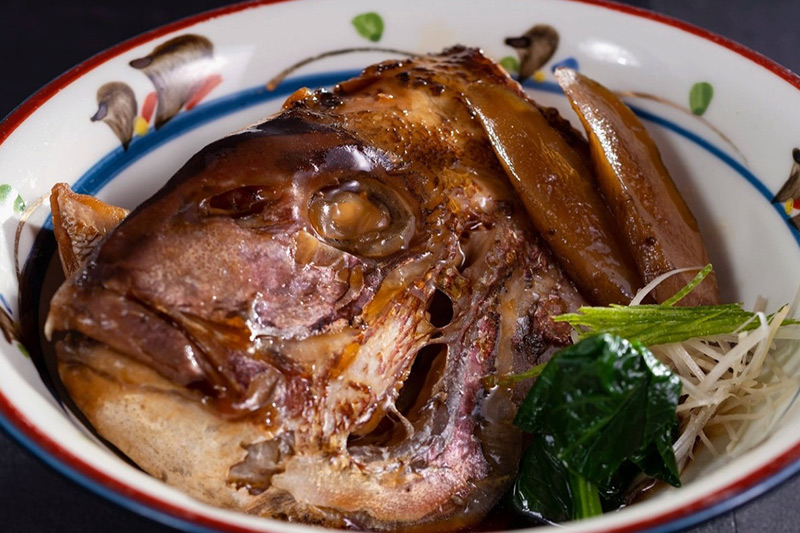 Tai (sea bream) stewed in a thick, sweet sauce of soy sauce, sugar and mirin