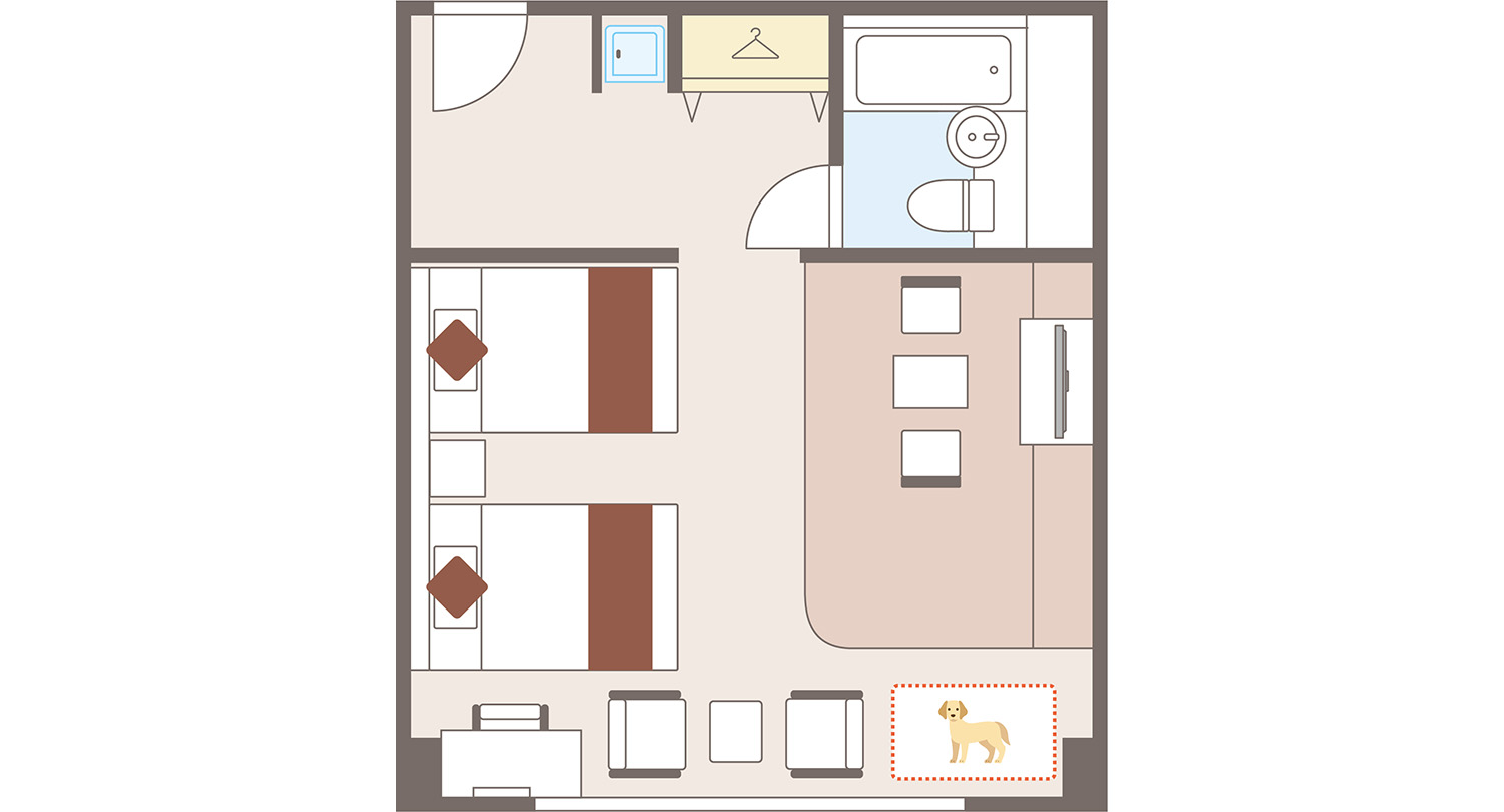 Dog Room Western-style Twin Room (28 ㎡) (with bath) floor plan