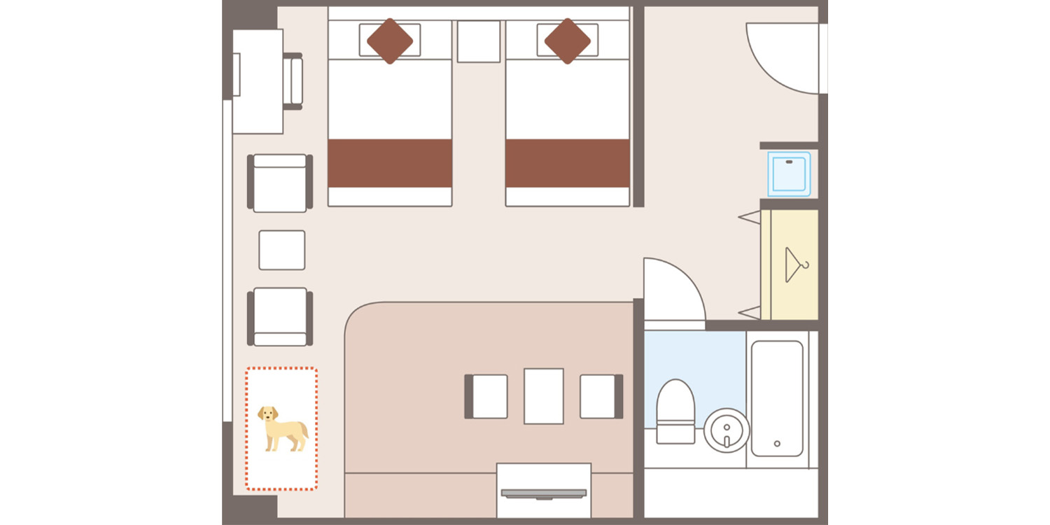 ワンちゃんルーム洋室ツイン（バス付）間取り図