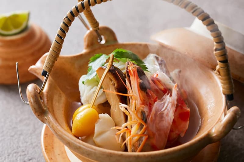 Matsutake mushroom in earthenware pot