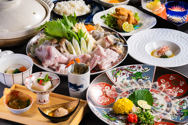 The ultimate kaiseki meal featuring all kinds of tiger puffer fish