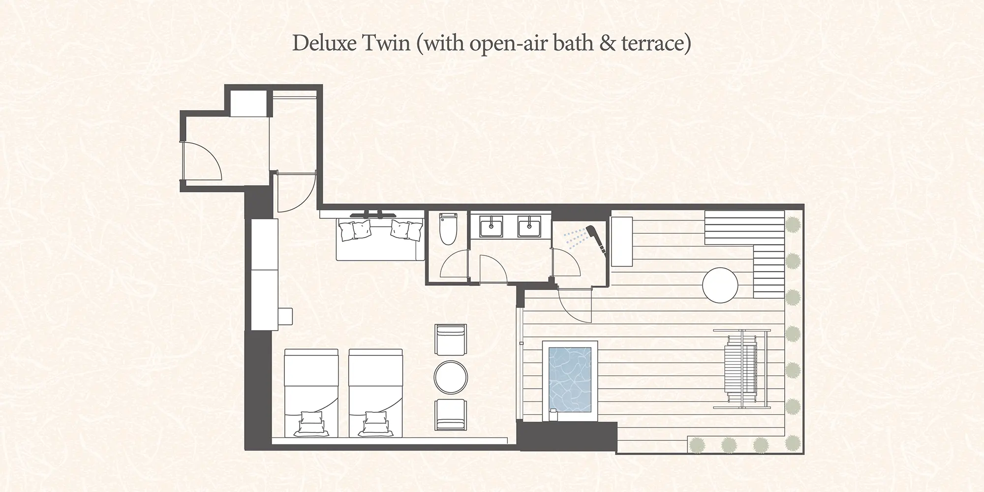 【露天風呂付き】デラックスルーム～潮風テラス～ レイアウト