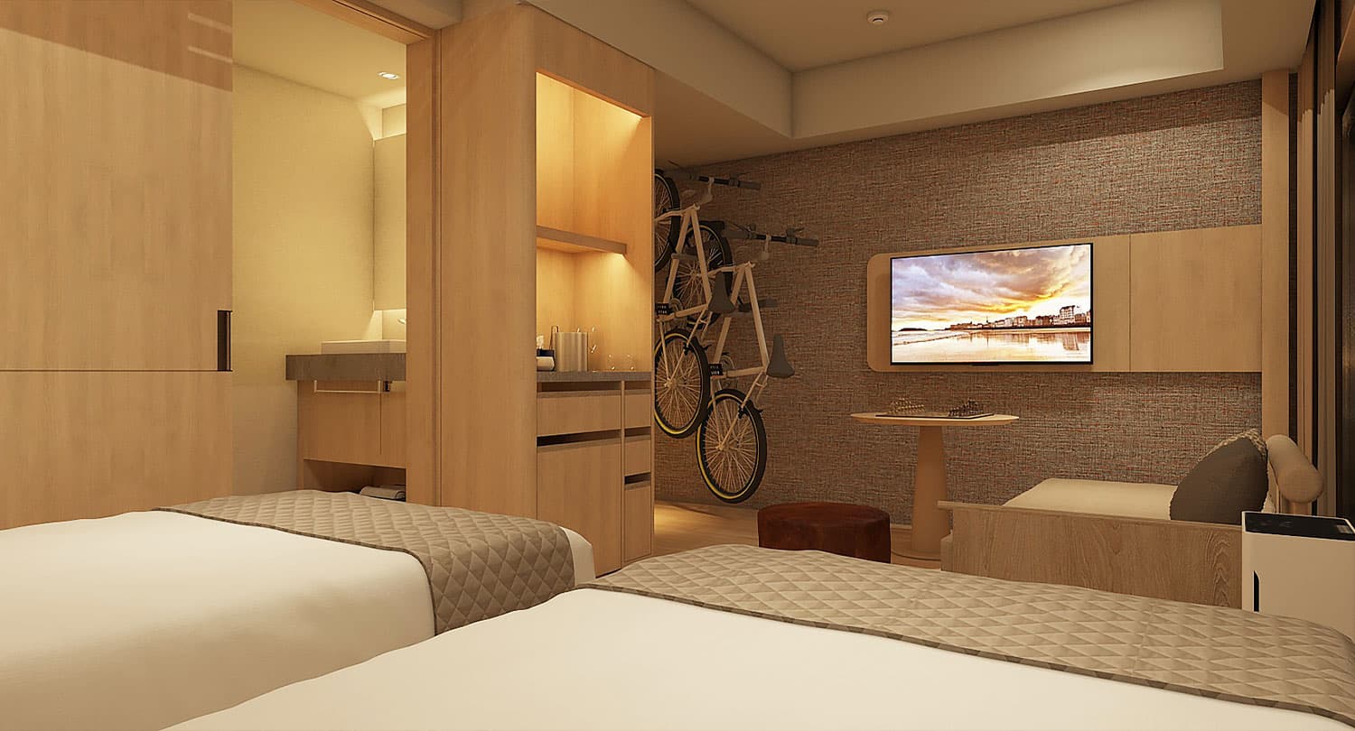 Superior Twin Room cycling room (with shower booth)