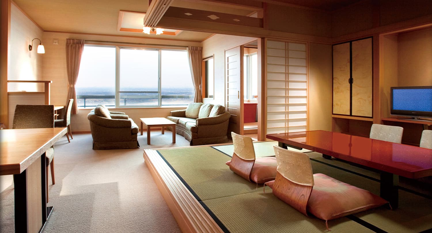 Japanese-style room 10 Tatami + living room with panoramic view bath