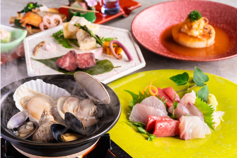 【土地の恵み会席】三海灘の海の幸と博多和牛が織りなす旬彩会席