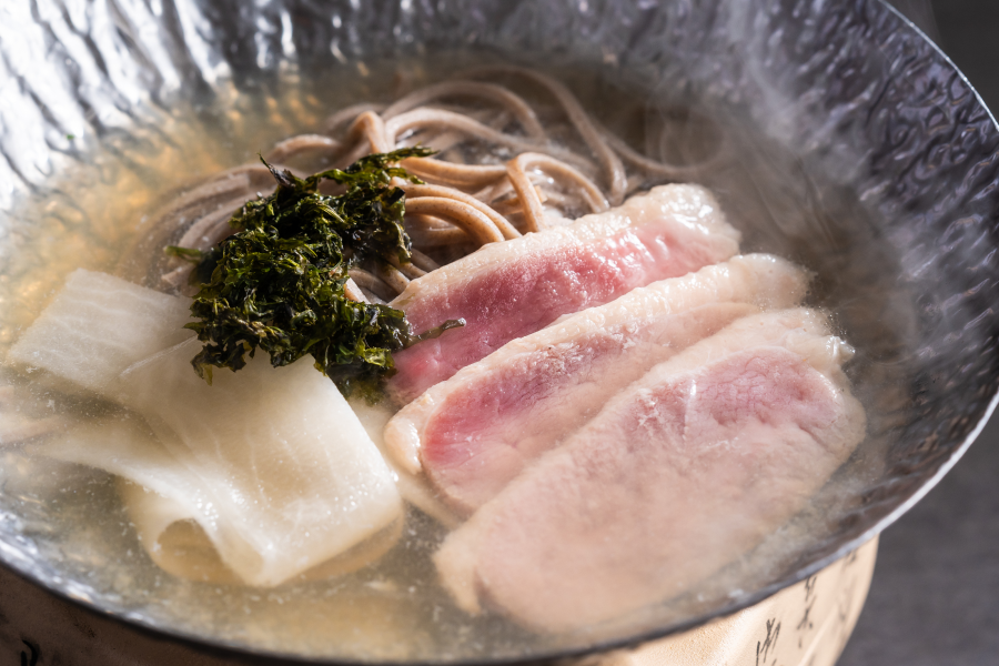 【土地の恵み会席】有明海苔と瀬高の蕎麦の鴨鍋